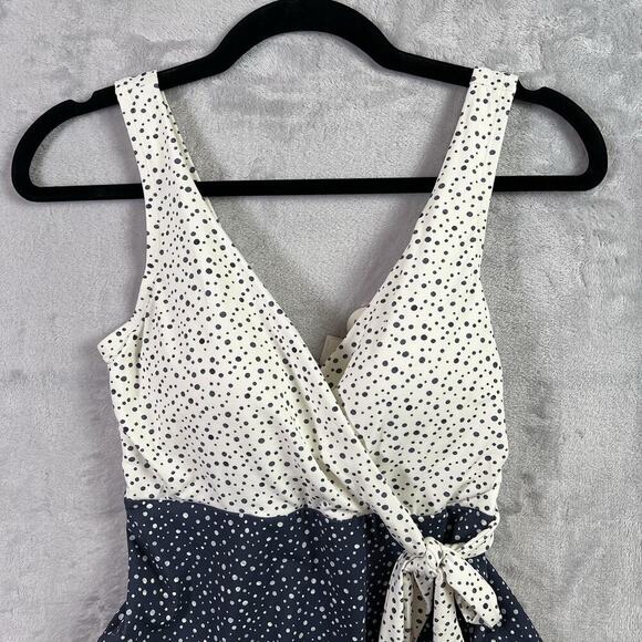 Calia Wrap Tie One Piece Swimsuit Women's 6 NWT Dotted White/Blue Summer V Neck - Picture 3 of 16